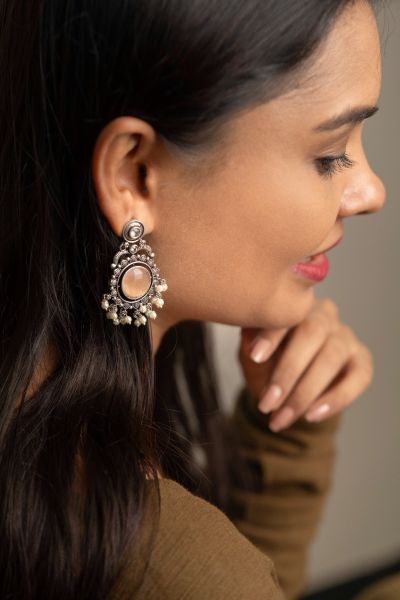 Pearl-Draped Floral Jhumka